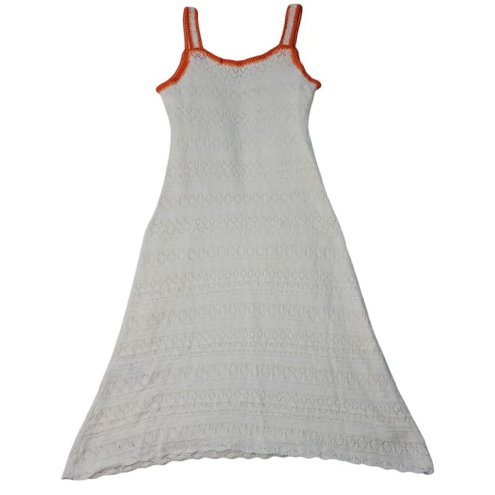 Jessica Simpson White Crochet Maxi Dress with Orange Trim - Picture 2 of 3